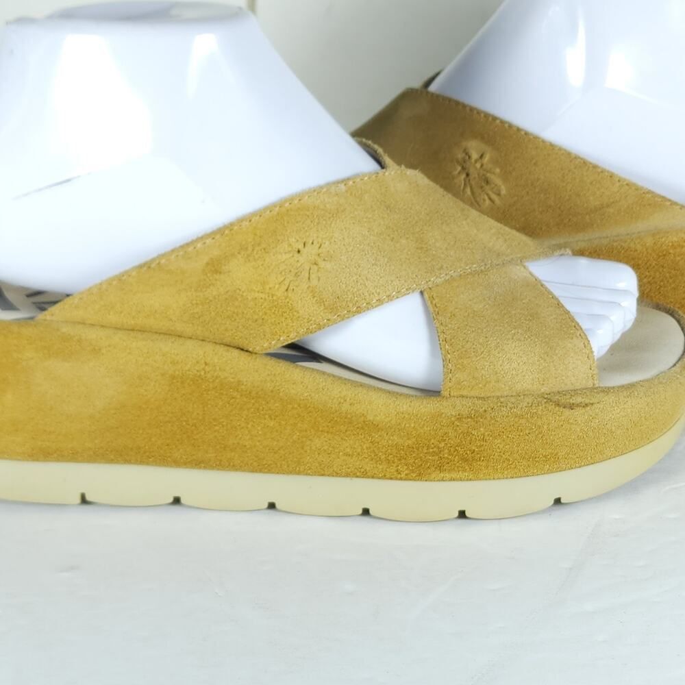FLY LONDON Women’s Begsfly EU37 US6,5 Yellow Suede Platform Wedge Sandals - Picture 15 of 16
